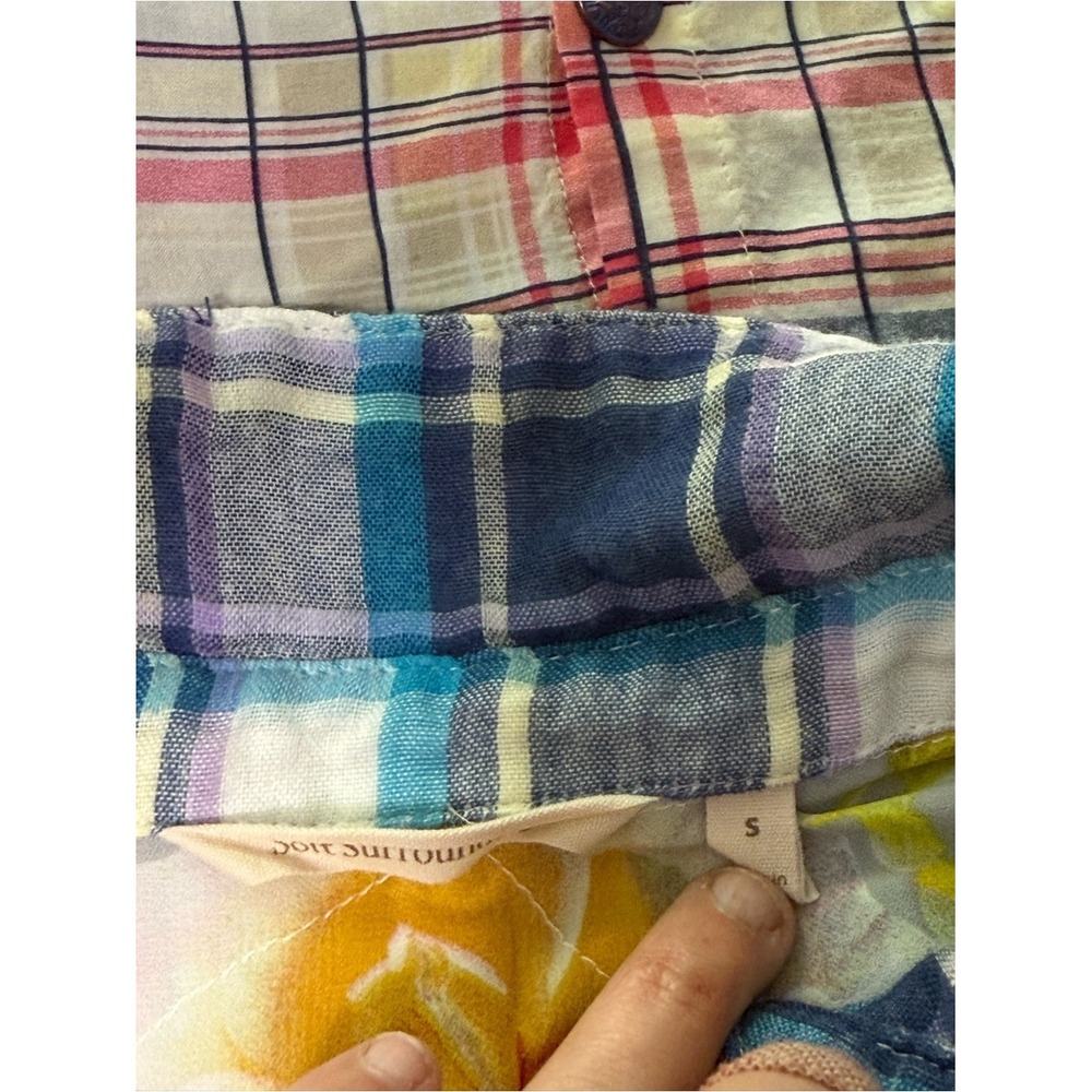 Soft Surroundings Floral Embroidered Mesh Back Plaid Button Down Shirt Blue S - Picture 6 of 6